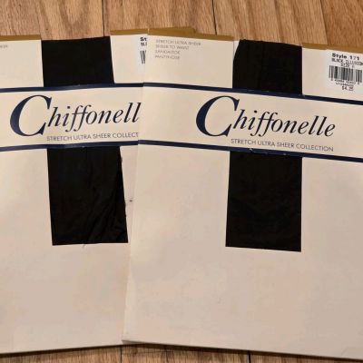 Vintage Chiffonelle Stretch Ultra Sheer To Waist Pantyhose Black Illusion Size A